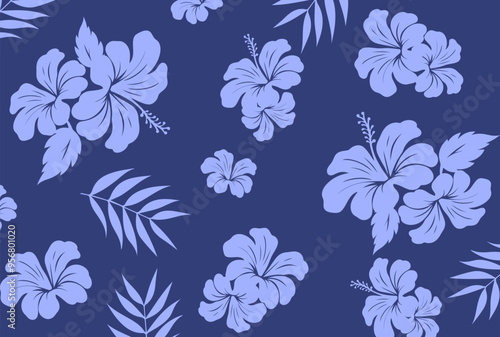 Hawaiian Seamless Pattern. Hibiscus flowers Pattern. Tropic flowers and Leaves. Hawaiian Aloha Shirt. Design for fabric, textile, wallpaper, clothing. floral background. vector illustration
