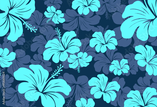 Hawaiian Seamless Pattern. Hibiscus flowers Pattern. Tropic flowers and Leaves. Hawaiian Aloha Shirt. Design for fabric, textile, wallpaper, clothing. floral background. vector illustration