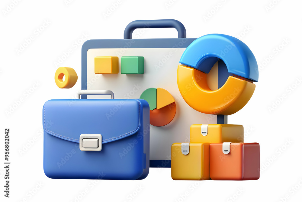 Flat Floating briefcase and pie chart with Market Segmentation text concept as A sleek vector design featuring a floating briefcase and pie chart with the text Market Segmentation. The elements are is Flat Floating briefcase and pie chart with Market Segmentation text concept as A sleek vector design featuring a floating briefcase and pie chart with the text Market Segmentation. The elements are is