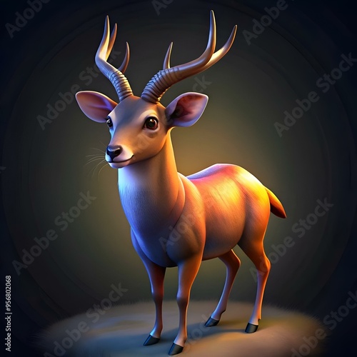 A charming 3D illustration of a sambar deer with a friendly expression. perfect for children's books. wildlife illustrations. or nature themed designs. photo