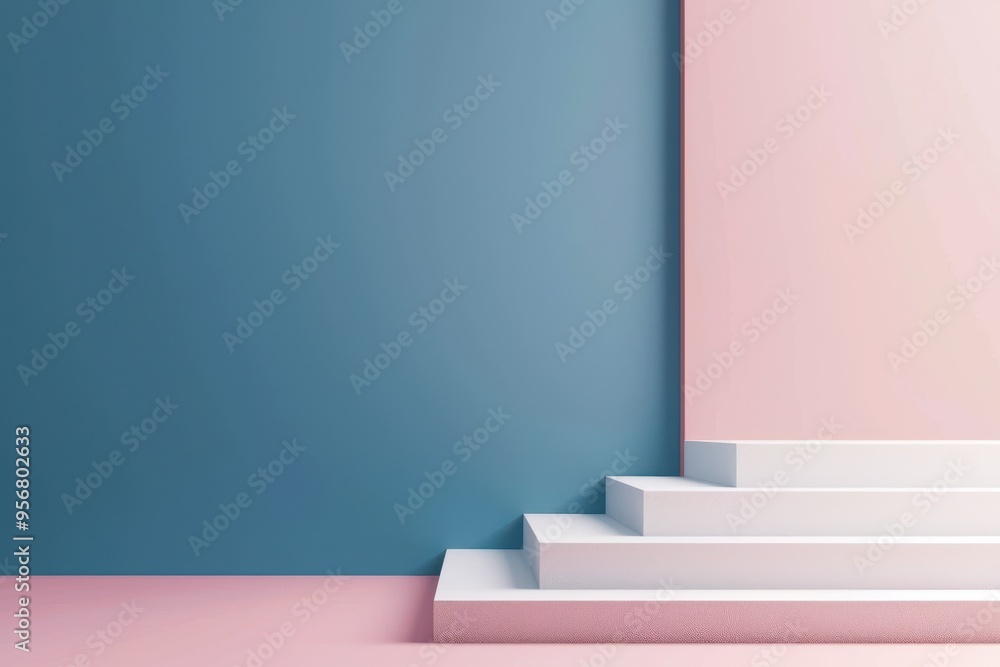 White Steps Against a Blue and Pink Wall White Steps Against a Blue and Pink Wall