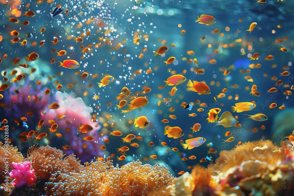 Vibrant colors explode underwater. Vibrant colors explode underwater.