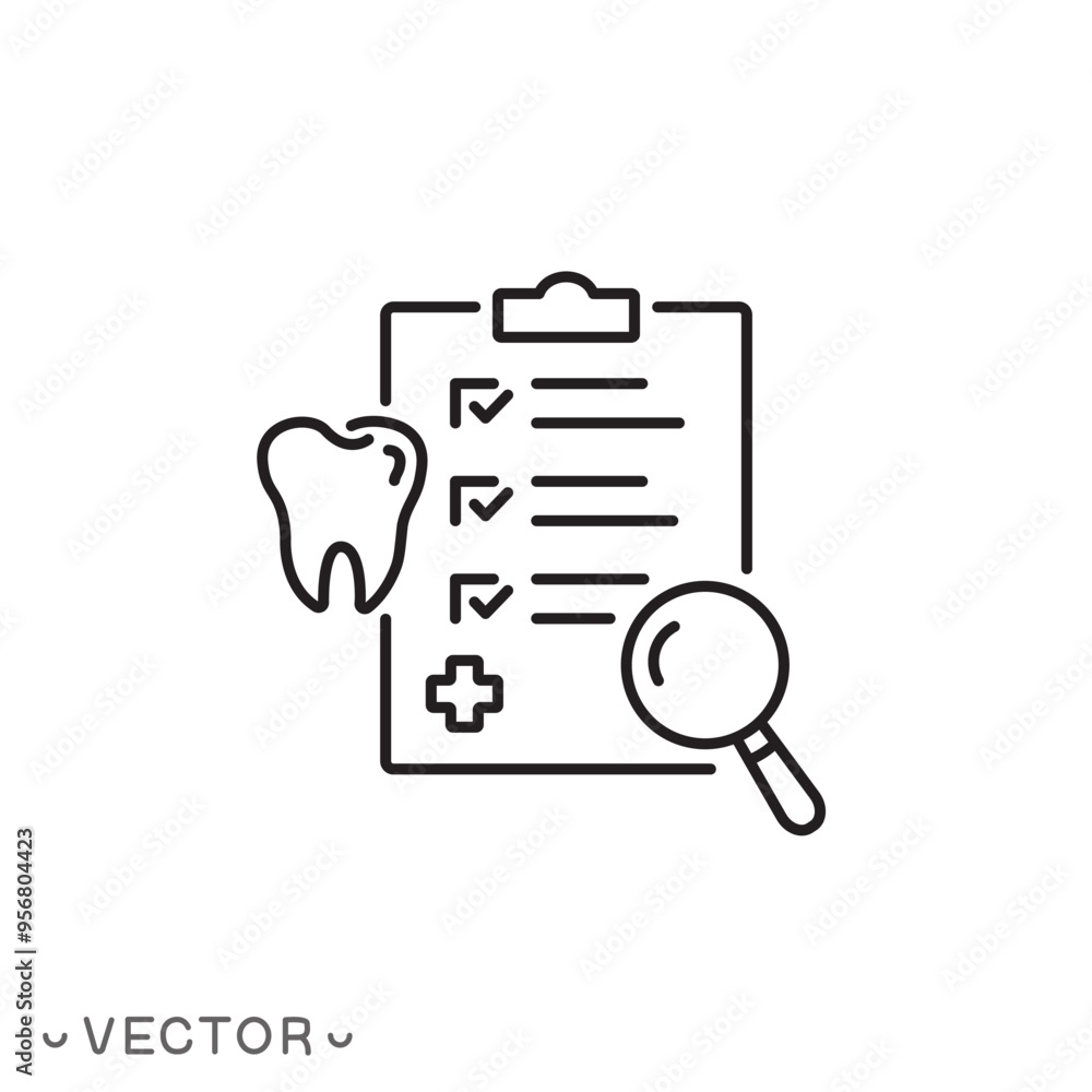 medical dental examination icon, check health of teeth, oral diagnosis concept, thin line symbol isolated on white background, editable stroke eps 10 vector illustration medical dental examination icon, check health of teeth, oral diagnosis concept, thin line symbol isolated on white background, editable stroke eps 10 vector illustration