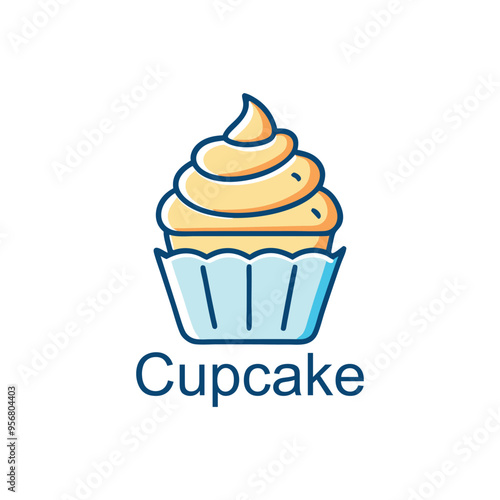A cupcake with cream on it and a blue background logo design
