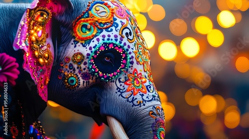 Colorfully Decorated Elepha...
