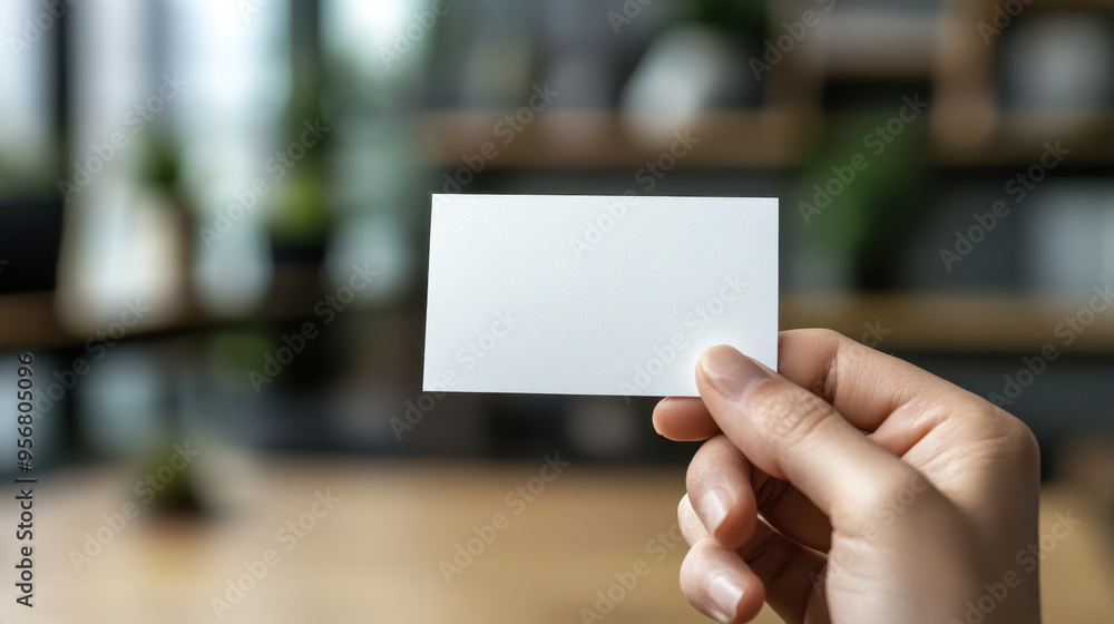 Double-sided business card, A professional setup showcasing a hand holding a double-sided business card mockup in a creative studio, highlighting both sides clearly Double-sided business card, A professional setup showcasing a hand holding a double-sided business card mockup in a creative studio, highlighting both sides clearly