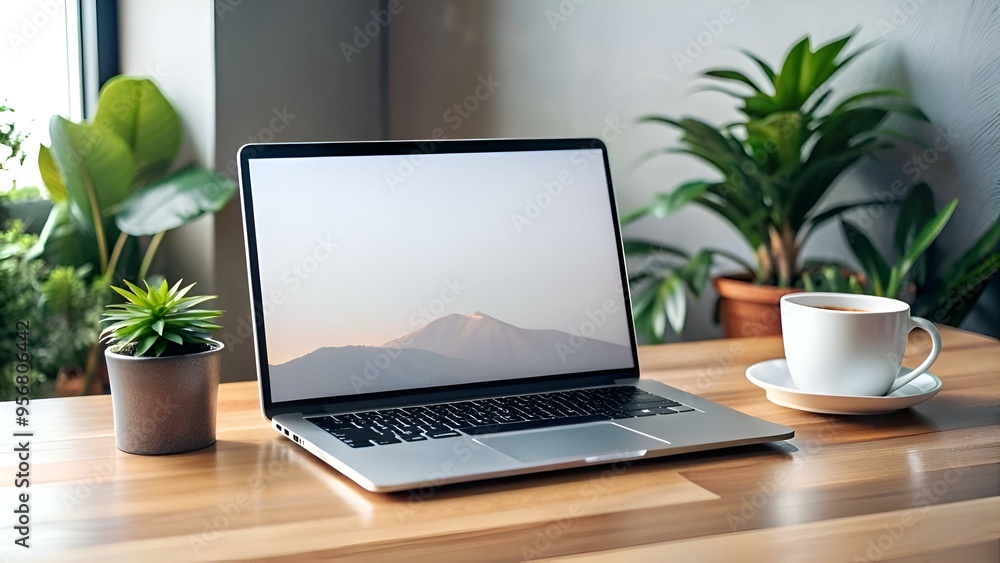 A sleek MacBook Pro sits open on a wooden desk. ready for work or creativity. A sleek MacBook Pro sits open on a wooden desk. ready for work or creativity.
