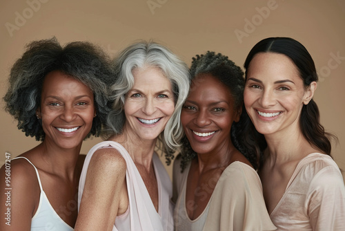 Multi-ethnic diversity and beauty. Group of different ethnicity senior women