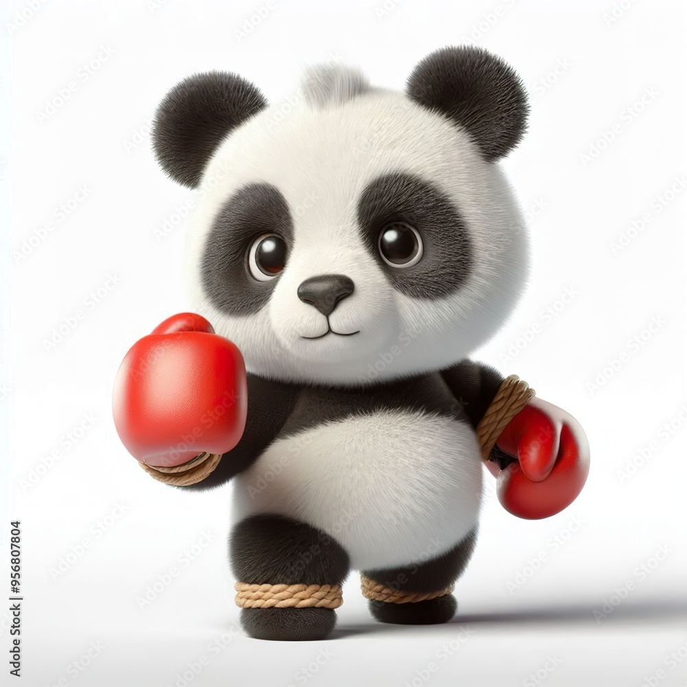 a cute 3d fluffy panda teddy bear character as a Boxing player a cute 3d fluffy panda teddy bear character as a Boxing player