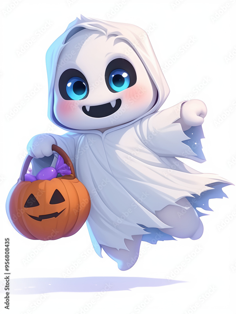 Cute Child Ghost with a Pumpkin Basket Ready for Trick-or-Treating
Cute Child Ghost with a Pumpkin Basket Ready for Trick-or-Treating