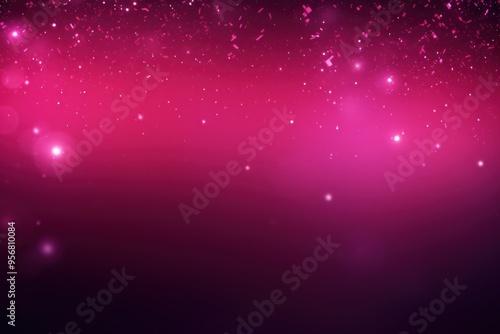 Magenta banner dark bokeh particles glitter awards dust gradient abstract background. Futuristic glittering in space on magenta background blank 