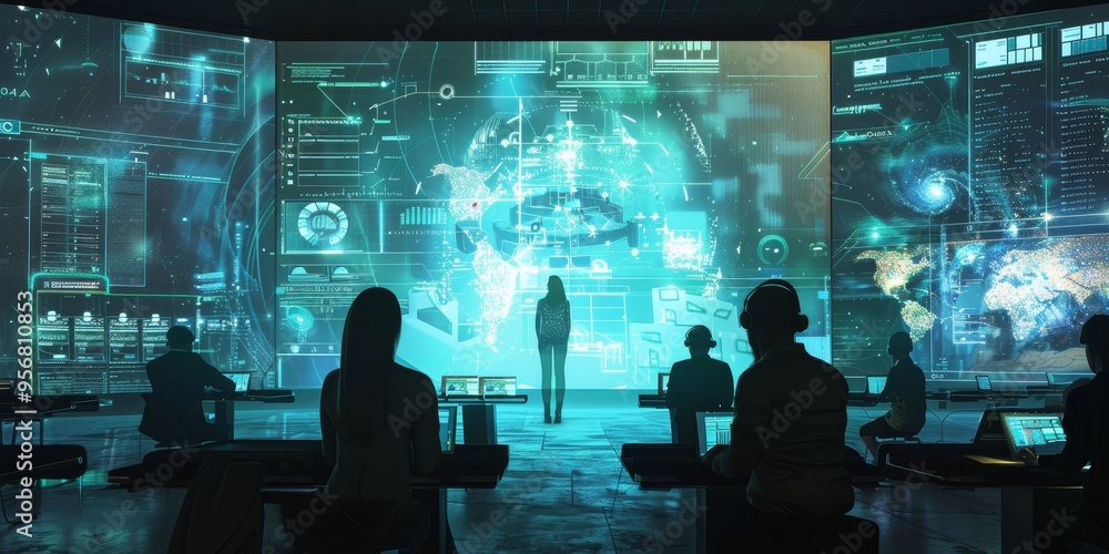 Holographic projection of a virtual classroom environment, facilitating remote learning experiences