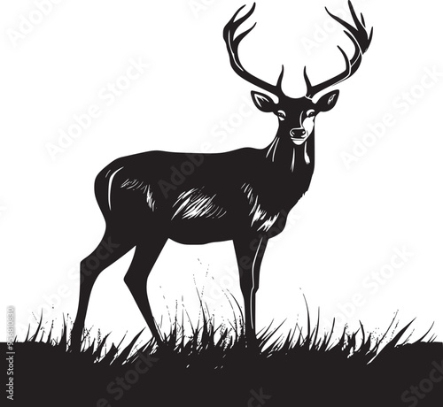 Rain Deer Head Black and White logo illustration for T-shirt design	
