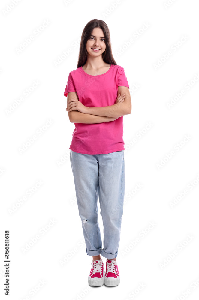 Full length portrait of teenage girl on white background Full length portrait of teenage girl on white background