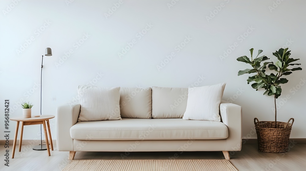 Sophisticated minimalist living room featuring a light grey sofa carefully curated decor and a clean uncluttered space that exudes a sense of tranquility and harmony Sophisticated minimalist living room featuring a light grey sofa carefully curated decor and a clean uncluttered space that exudes a sense of tranquility and harmony