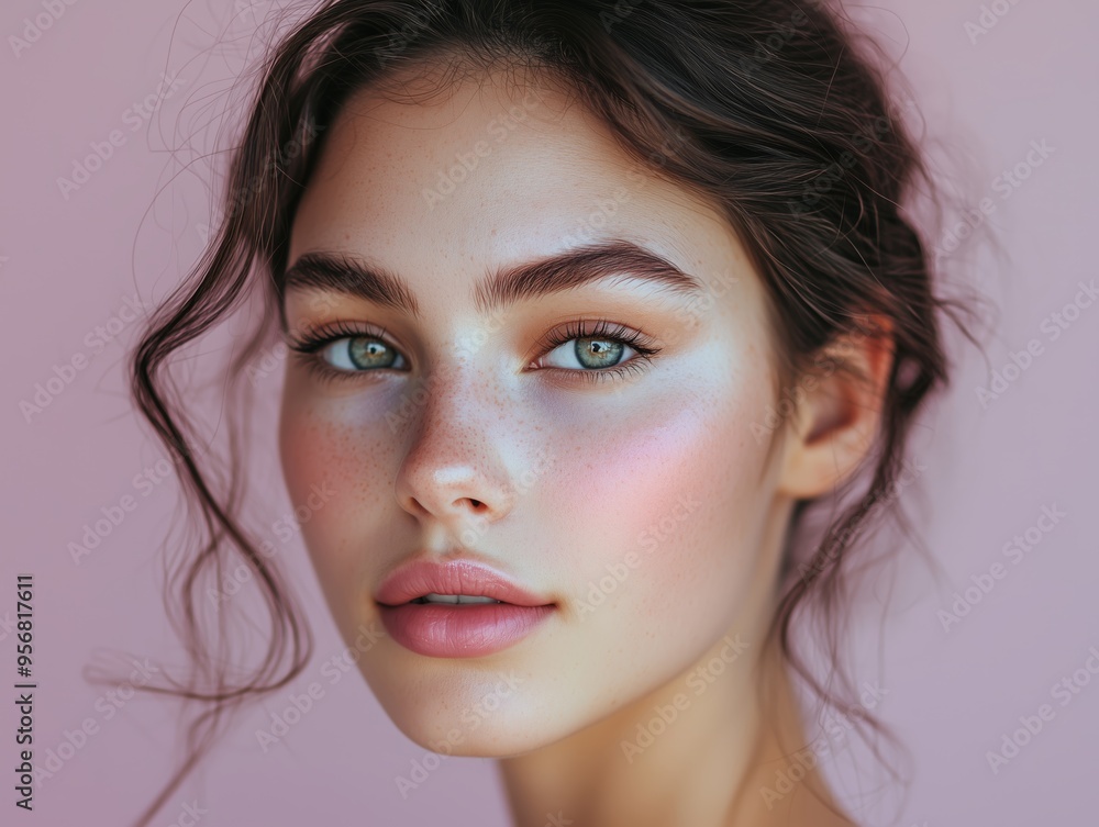 Close-up portrait of a young woman with glowing skin and bright eyes, showcasing her natural beauty under soft lighting. Close-up portrait of a young woman with glowing skin and bright eyes, showcasing her natural beauty under soft lighting.