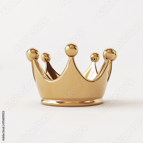 3D rendering of a golden crown isolated on a white background with a simple design. 