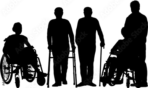 Une silhouette d'un groupe de personnes âgées et en situation de handicap