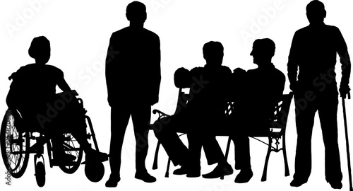 Une silhouette d'un groupe de personnes âgées et en situation de handicap