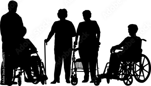 Une silhouette d'un groupe de personnes âgées et en situation de handicap