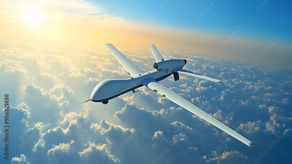 Drone Soaring Above Clouds at Sunset Drone Soaring Above Clouds at Sunset