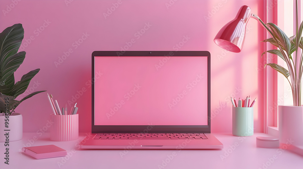 3D Icon Laptop and notebook with Creative Workspace text in a border frame with copy space concept as Camera movement Pan across the laptop and notebook focusing on the text. Scene Modern and creative 3D Icon Laptop and notebook with Creative Workspace text in a border frame with copy space concept as Camera movement Pan across the laptop and notebook focusing on the text. Scene Modern and creative