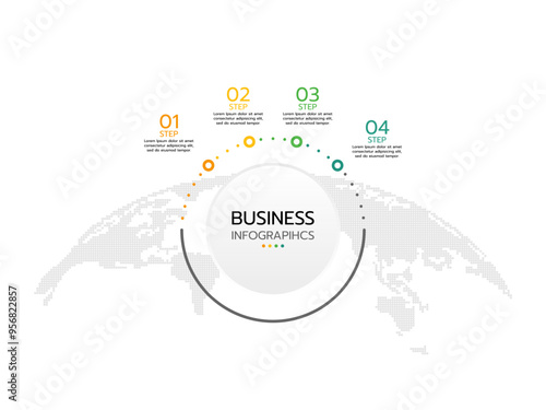 Modern business infographic circular diagram with 4 options. Round chart that can be used for business analytics, data visualization and presentation. Vector illustration.