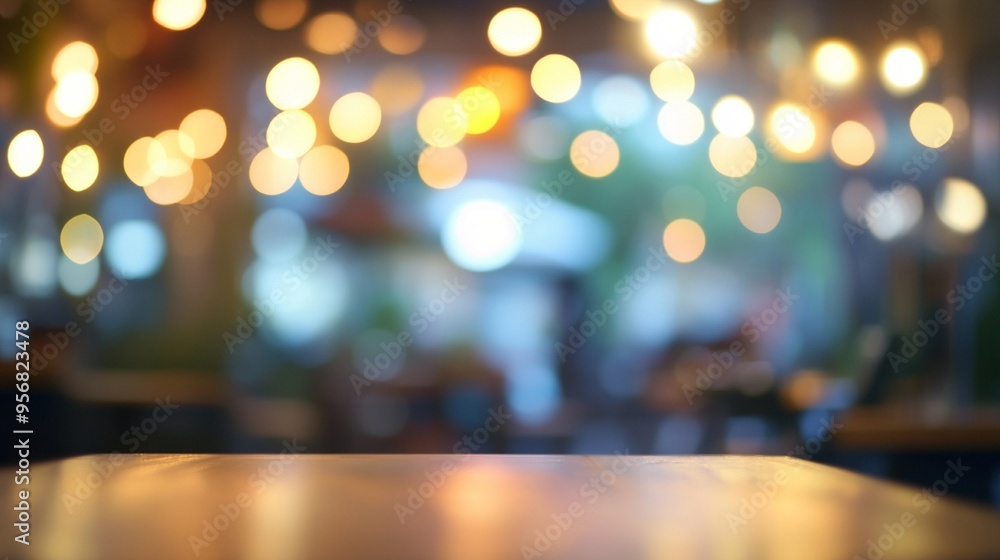 Blurred lights create a dreamy ambiance in a cozy cafe setting, with a wooden table in the foreground, perfect for intimate conversations and relaxation. Blurred lights create a dreamy ambiance in a cozy cafe setting, with a wooden table in the foreground, perfect for intimate conversations and relaxation.