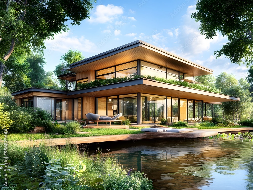 Modern House on the Lake. Modern House on the Lake.