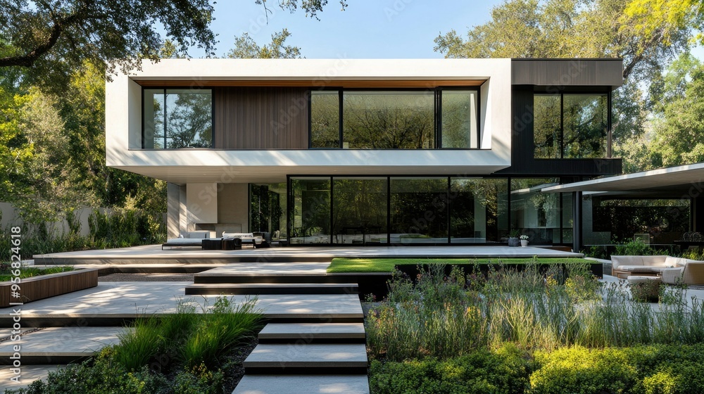 Close-up of a minimalist exterior of a modern house with a clean facade, large windows, and an uncluttered garden, showcasing its architectural simplicity. - Close-up of a minimalist exterior of a modern house with a clean facade, large windows, and an uncluttered garden, showcasing its architectural simplicity. -