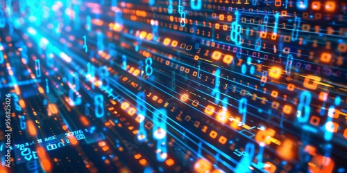 Artistic depiction of binary code and data transmission, illustrating the concept of digital information exchange