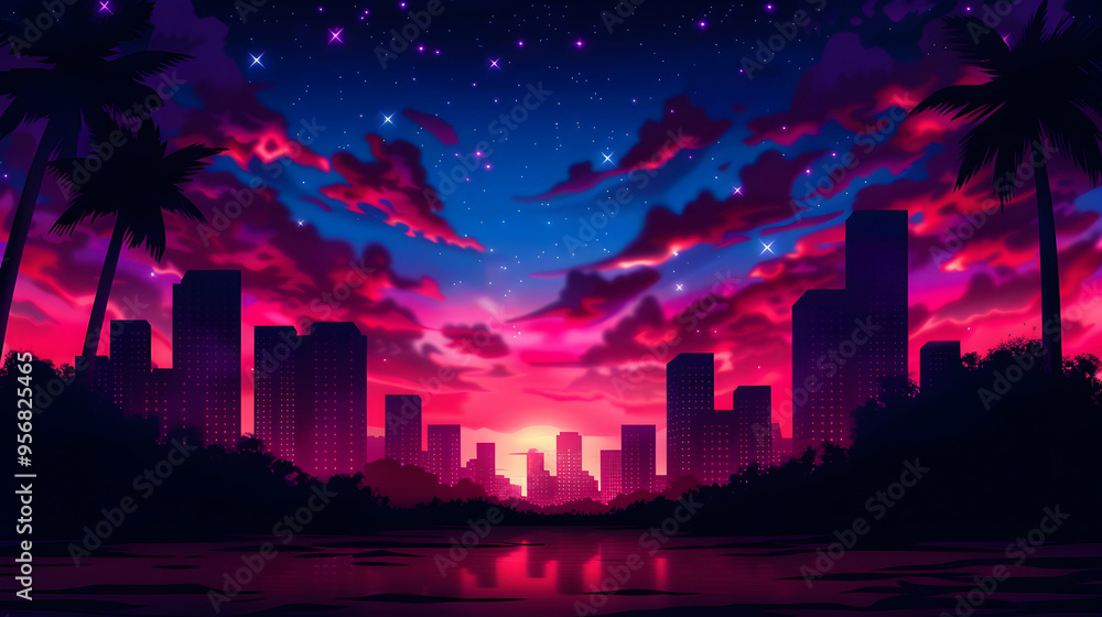 Fototapeta premium Cityscape Night Landscape Anime Style
