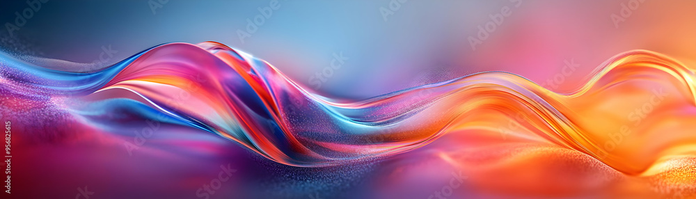 Fototapeta premium Abstract digital art featuring glossy waves and shapes representing remote work in a flexible workspace concept as Camera movement Pan across the waves and shapes as they interact with digital tools. 