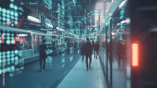 Wallpaper Mural A busy urban subway station bustling with commuters amidst digital data visuals reflecting the modern city life at rush hour Torontodigital.ca