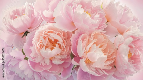 Soft Pink Peonies Clustered Together In A Dreamy And Romantic Floral Composition