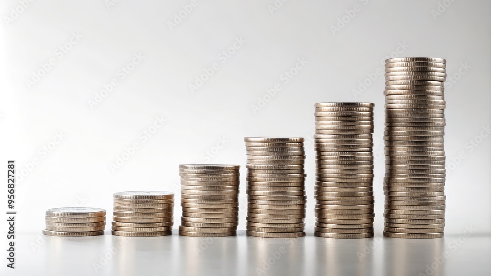 A minimalist illustration of coins stacked in a row, forming a continuous line, set against a clean white background, conveying concept of savings and finance. A minimalist illustration of coins stacked in a row, forming a continuous line, set against a clean white background, conveying concept of savings and finance.