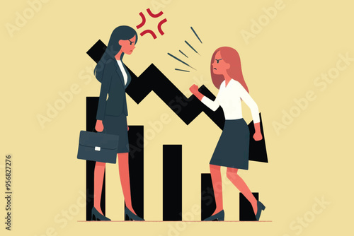 solving problems, managing emotions, two career women blaming each other because the company suffered losses