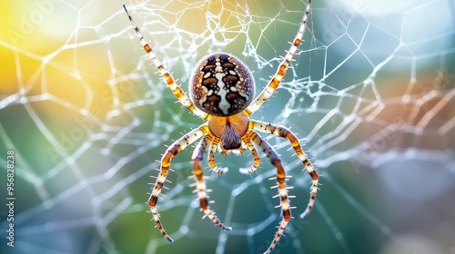 Close-up of a spider weaving its web, capturing the fine details of the we structure and the spider legs and body as it works.