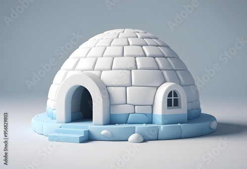 Igloo icehouse isolated on white background 3d render illustration. Snowhouse or snowhut. Eskimo shelter built of ice
 photo