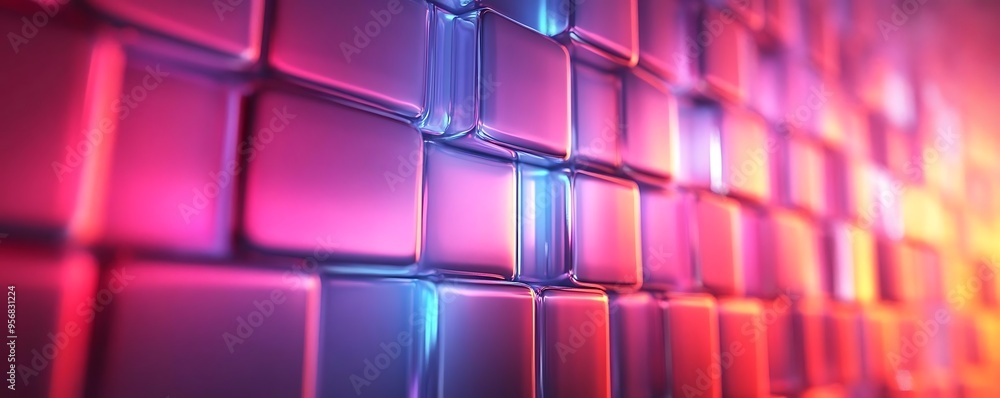 Abstract 3D Background: Shiny Pink and Blue Cubes Wall Abstract 3D Background: Shiny Pink and Blue Cubes Wall