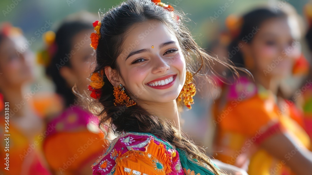 A group of dancers performing a jubilant folk dance, their faces radiating happiness and communal joy, captured in a close-up to highlight their expressions. A group of dancers performing a jubilant folk dance, their faces radiating happiness and communal joy, captured in a close-up to highlight their expressions.