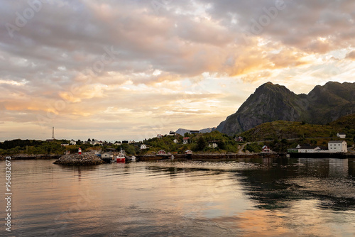 People, enjoying ferry ride between Bodo and Lofoten Moskenesoya summertime, child and adults on a ferry