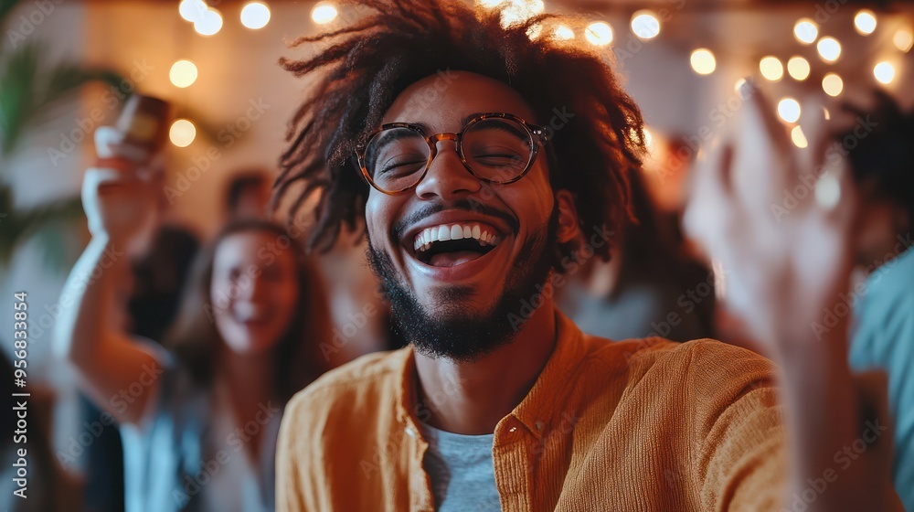 A group of diverse coworkers celebrates a project success with a casual office party, smiles and laughter echoing throughout the room A group of diverse coworkers celebrates a project success with a casual office party, smiles and laughter echoing throughout the room