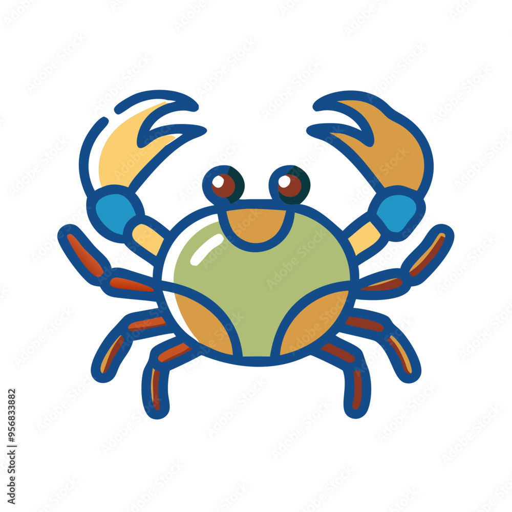Cheerful Brown Crab with Friendly Smile Waving Welcomingly from Sandy Beach Cheerful Brown Crab with Friendly Smile Waving Welcomingly from Sandy Beach