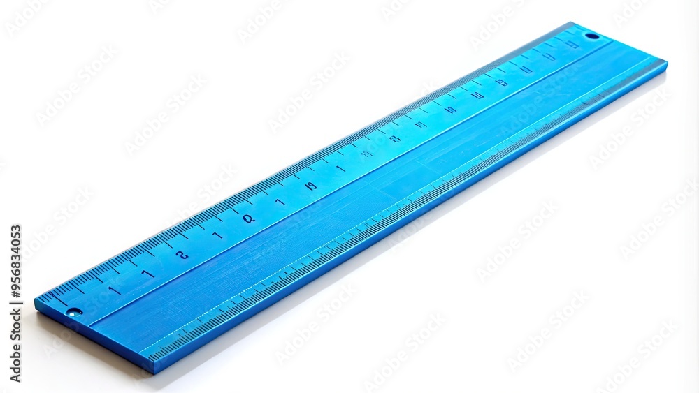 A precise blue ruler lies flat on a white background, its centimeter and inch markings sharply focused, waiting to measure and create with precision. A precise blue ruler lies flat on a white background, its centimeter and inch markings sharply focused, waiting to measure and create with precision.