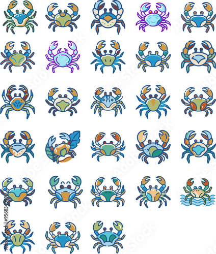 Cute Cartoon Crab Icons in Vibrant Colors for Beach-themed Designs