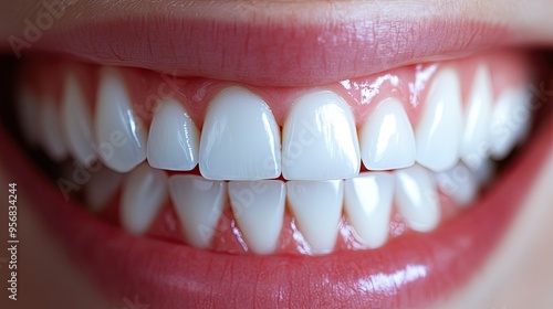 Close-up of human teeth and gums, highlighting their structure and arrangement, set against a plain backdrop to emphasize dental anatomy.