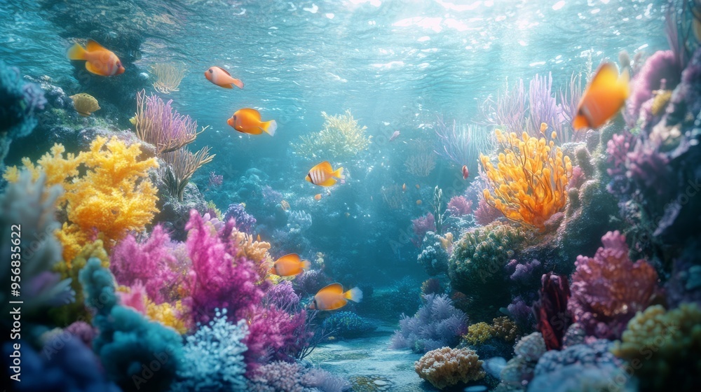 Fototapeta premium Glassmorphism Fish & Holographic Reefs: An Immersive AR Experience