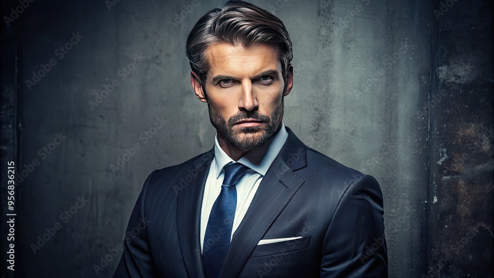 A ruggedly handsome executive stands confidently in a tailored suit, exuding strength and authority with his piercing gaze and assertive body language. A ruggedly handsome executive stands confidently in a tailored suit, exuding strength and authority with his piercing gaze and assertive body language.