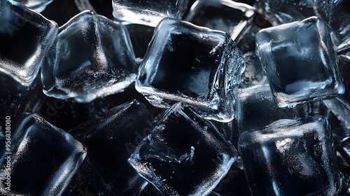 Close-up of Translucent Ice Cubes with a Dark Background photo